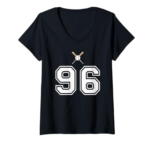 Damen 96 Nummer Baseball Style Vintage Weiß T-Shirt mit V-Ausschnitt Damen 96 Nummer Baseball Style Vintage Weiß T-Shirt mit V-Ausschnitt von 96 Nummer Baseball Style Weiß