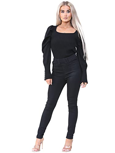 989Zé ENZO Damen-Jeans mit hoher Taille, Stretch, elastische Taille, Jeggings, Denim-Jeans, Schwarz , 44 von 989Zé ENZO