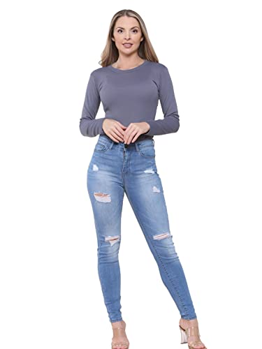 989Z? ENZO Damen Skinny Jeans Ripped Trousers Damen Denim Slim Fit Stretch Distressed Pants, Hellblau, 44 von 989Zé ENZO