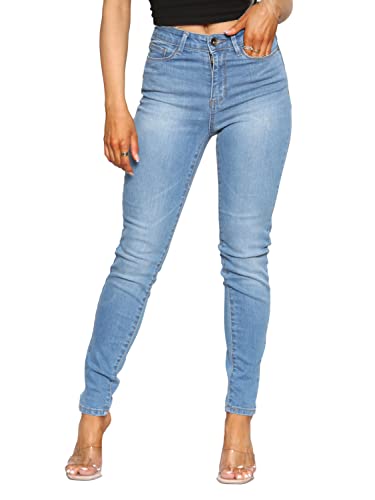 989Zé ENZO EZL416 Damen Jeans Skinny Stretch Hose Damen Denim Slim Fit Hose mit Taschen Alle Taillengrößen 36-48, hellblau, 46 von 989Zé ENZO