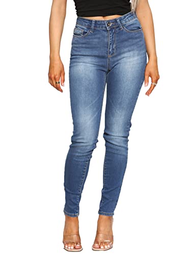 989Zé ENZO EZL416 Damen Jeans Skinny Stretch Hose Damen Denim Slim Fit Hose mit Taschen alle Taillengrößen 36-48, blau, 48 von 989Zé ENZO