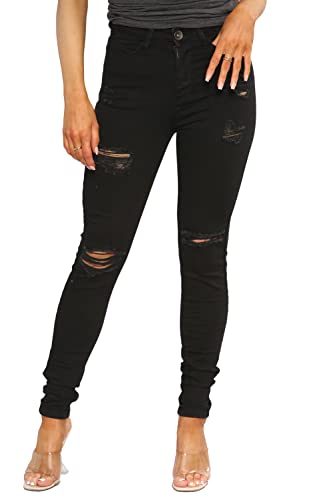 989Zé ENZO EZL417 Damen Jeans Skinny Stretch Ripped Hose Damen Denim Slim Fit Hose mit Rissen Taille Größen 36-48, Schwarz , 34 von 989Zé ENZO