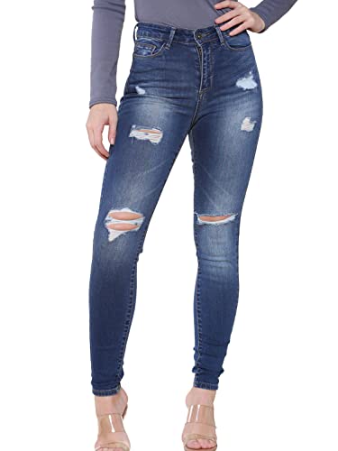 989Zé ENZO EZL417 Damen Jeans Skinny Stretch Ripped Hose Damen Denim Slim Fit Hose mit Rissen Taille Größen 36-48, blau, 42 von 989Zé ENZO