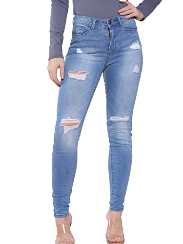 989Zé ENZO EZL417 Damen Jeans Skinny Stretch Ripped Hose Damen Denim Slim Fit Hose mit Rissen Taille Größen 36-48, hellblau, 38 von 989Zé ENZO