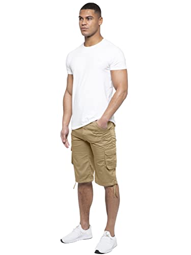 989Zé ENZO Herren-Cargo-Shorts, Sommer, Chino, lässig, Baumwolle, mehrere Taschen, Kampfhose, beige, 36W von 989Zé ENZO