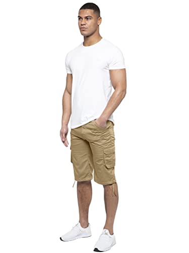 989Zé ENZO Herren Cargo-Shorts Sommer Chino Casual Baumwolle Multi Pockets Combat Pants, beige, 38W von 989Zé ENZO