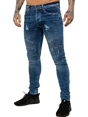 989Zé ENZO Herren Jeans Skinny Fit Jeanshose Stretch Denim Designer Hose Destroyed EZ365 BLAU 28W / 32L von 989Zé ENZO