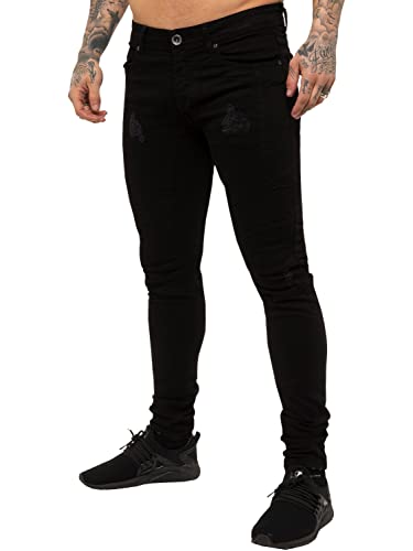 989Zé ENZO Herren Jeans Skinny Fit Jeanshose Stretch Denim Designer Hose Destroyed EZ365 SCHWARZ 30W / 32L von 989Zé ENZO