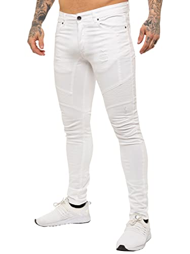 989Zé ENZO Herren Jeans Skinny Fit Jeanshose Stretch Denim Designer Hose Destroyed EZ365 WEIß 34W / 32L von 989Zé ENZO