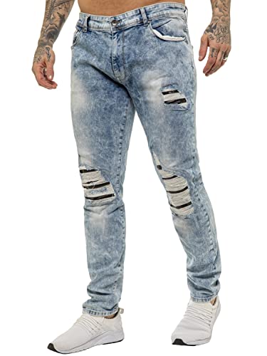 989Zé ENZO Herren Jeans Skinny Stretch Denim EZ420 Slim Fit Baumwolle Hose alle Taillengrößen, hellblau, 36 W / 32 L von 989Zé ENZO