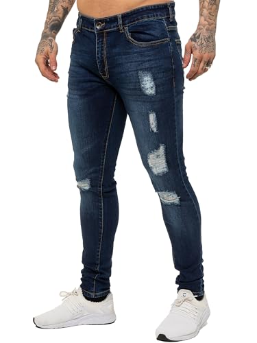 989Zé ENZO Herren Jeans Slim Fit Jeanshose Stretch Denim Designer Hose Destroyed EZ383 BLAU 36W / 32L von 989Zé ENZO