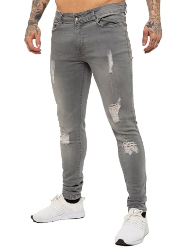 989Zé ENZO Herren Jeans Slim Fit Jeanshose Stretch Denim Designer Hose Destroyed EZ383 GRAU 28W / 32L von 989Zé ENZO