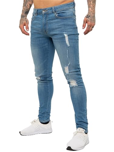 989Zé ENZO Herren Jeans Slim Fit Jeanshose Stretch Denim Designer Hose Destroyed EZ383 HELLBLAU 32W / 34L von 989Zé ENZO