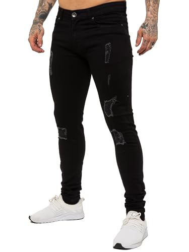 989Zé ENZO Herren Jeans Slim Fit Jeanshose Stretch Denim Designer Hose Destroyed EZ383 SCHWARZ 30W / 32L von 989Zé ENZO