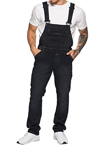 989Zé ENZO Latzhose für Herren, Jeansblau, Arbeitsmode, Latzhose, lässiger Overall, Jeans, Taillengrößen 30–50, Schwarz , 50W x 32L von 989Zé ENZO