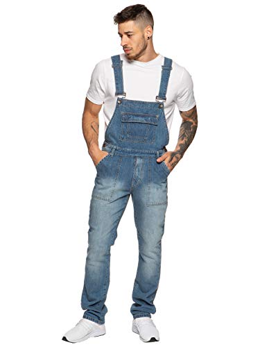 989Zé ENZO Latzhose für Herren, Jeansblau, Arbeitsmode, Latzhose, lässiger Overall, Jeans, Taillengrößen 30–50, blau, 46W x 32L von 989Zé ENZO