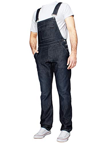 989Zé ENZO Herren Latzhose Denim Blau Arbeitsmode Latzhose Casual Overalls Jeans 30 - 50 Taillengrößen, dunkelblau, 40W x 32L von 989Zé ENZO