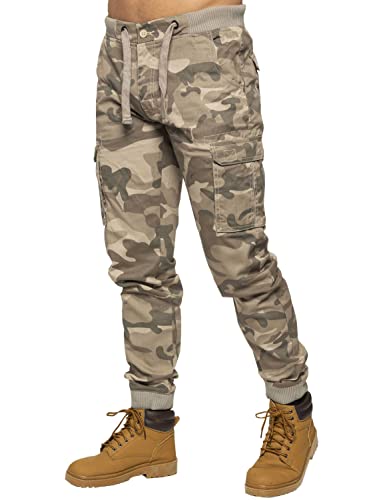989Zé ENZO Herren Militär-Kampf-Hose Tarnung Fracht Camo Arbeitshose Jeans Hose mit Bündchen EZ409 BEIGE 32W / 32L von 989Zé ENZO