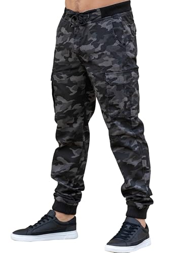 989Zé ENZO Herren Militär-Kampf-Hose Tarnung Fracht Camo Arbeitshose Jeans Hose mit Bündchen EZ409 DUNKELGRAU 30W / 32L von 989Zé ENZO