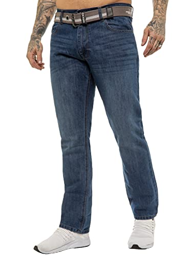 989Zé ENZO Herren Pants Klassische Passform Arbeitshose Jeanshose Mit Gurtel EZ399 BLAU 28W / 30L von 989Zé ENZO