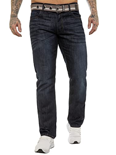 989Zé ENZO Herren Pants Klassische Passform Arbeitshose Jeanshose Mit Gurtel EZ399 DUNKELBLAU 50W / 32L von 989Zé ENZO
