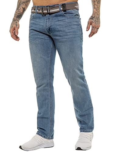 989Zé ENZO Herren Pants Klassische Passform Arbeitshose Jeanshose Mit Gurtel EZ399 HELLBLAU 48W / 32L von 989Zé ENZO