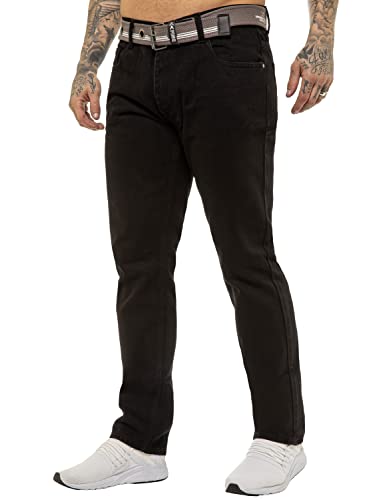 989Zé ENZO Herren Pants Klassische Passform Arbeitshose Jeanshose Mit Gurtel EZ399 SCHWARZ 42W / 30L von 989Zé ENZO