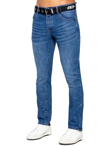 989Zé ENZO Herren Pants Regular Fit Arbeitshose Jeanshose Mit Gurtel EZ384 BLAU 42W / 30L von 989Zé ENZO