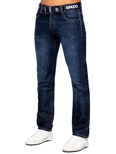 989Zé ENZO Herren Pants Regular Fit Arbeitshose Jeanshose Mit Gurtel EZ384 DUNKELBLAU 32W / 34L von 989Zé ENZO