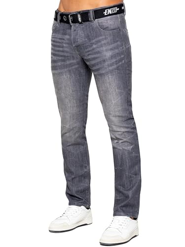 989Zé ENZO Herren Pants Regular Fit Arbeitshose Jeanshose Mit Gurtel EZ384 GRAU 42W / 30L von 989Zé ENZO