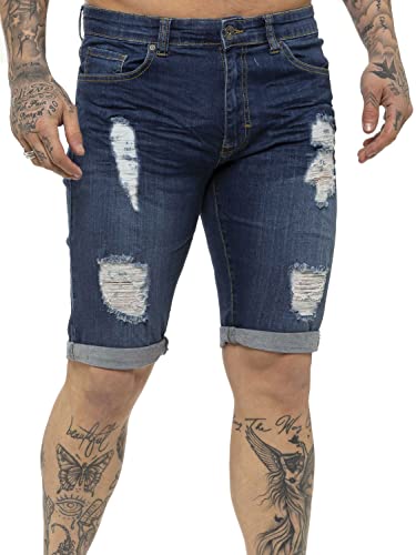 989Zé ENZO Herren Shorts Slim Fit Jeans Stretch Denim Designer Hose Destroyed EZS383 BLAU 34 von 989Zé ENZO