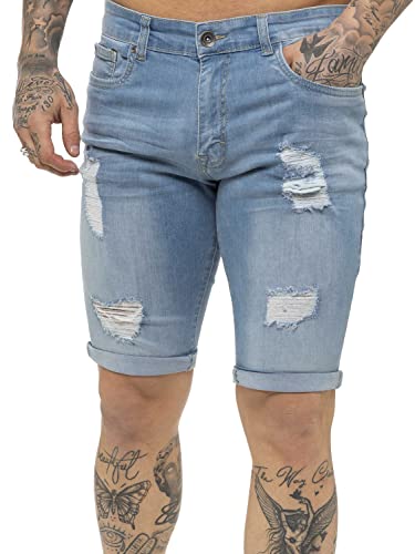 989Zé ENZO Herren Shorts Slim Fit Jeans Stretch Denim Designer Hose Destroyed EZS383 HELLBLAU 34 von 989Zé ENZO