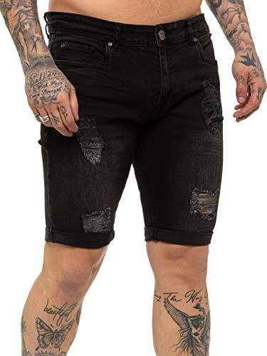 989Zé ENZO Herren Shorts Slim Fit Jeans Stretch Denim Designer Hose Destroyed EZS383 SCHWARZ 28 von 989Zé ENZO
