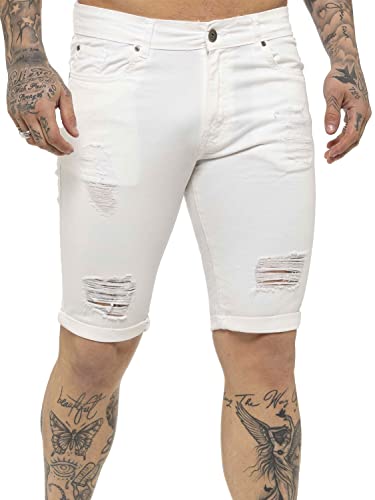 989Zé ENZO Herren Shorts Slim Fit Jeans Stretch Denim Designer Hose Destroyed EZS383 WEIß 34 von 989Zé ENZO
