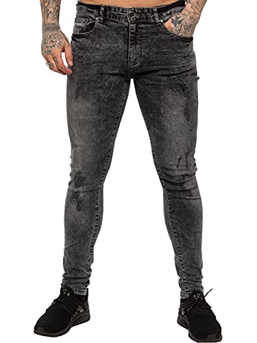 989Zé ENZO Herren Skinny Super Stretch Fit Ripped Denim Jeans alle Taillengrößen, Black Acid, 28 W/32 L von 989Zé ENZO