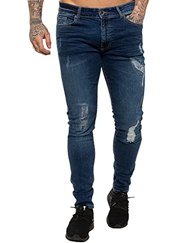 989Zé ENZO Herren Skinny Jeans mit gerissener Passform, sehr dehnbar, alle Taillengrößen, blau, 32 W/30 L von 989Zé ENZO