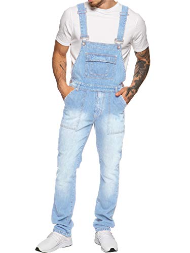 989Zé ENZO Latzhose für Herren, Jeansblau, Arbeitsmode, Latzhose, lässiger Overall, Jeans, Taillengrößen 30–50, Bleichmittel, 42W x 32L von 989Zé ENZO