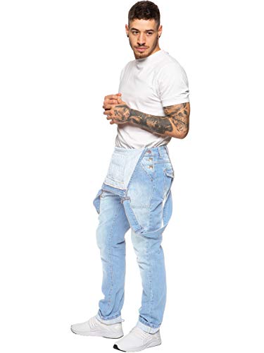 Herren Denim Jeans EZD390 Designer Baumwolle Latzhose Overall Strapazierfähige Taille Größen 30-50, Bleichmittel, 30W x 32L von 989Zé ENZO