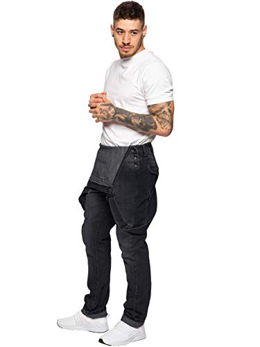 Herren Denim Jeans EZD390 Designer Baumwolle Latzhose Overall Strapazierfähige Taille Größen 30-50, Schwarz , 44W x32L von 989Zé ENZO