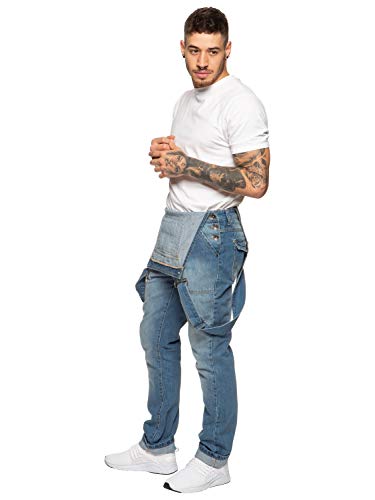 Herren Denim Jeans EZD390 Designer Baumwolle Latzhose Overall Strapazierfähige Taille Größen 30-50, blau, 40W x 32L von 989Zé ENZO