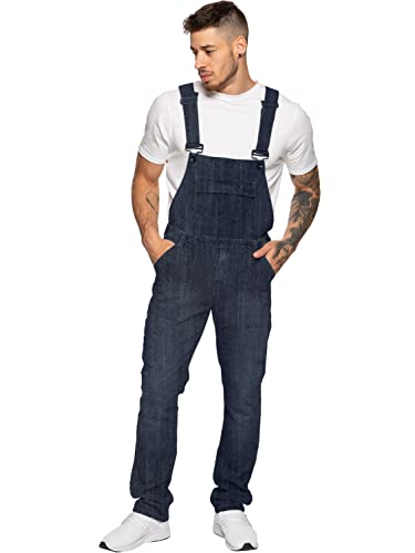 Herren Denim Jeans EZD390 Designer Baumwolle Latzhose Overall Strapazierfähige Taille Größen 30-50, dunkelblau, 30W x 32L von 989Zé ENZO