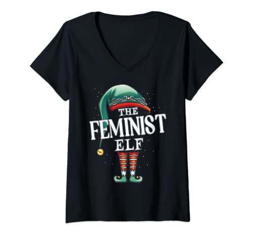 Damen Feminist Elf Wichtel Gnome Elfen Weihnachten T-Shirt mit V-Ausschnitt Damen Feminist Elf Wichtel Gnome Elfen Weihnachten T-Shirt mit V-Ausschnitt von 99 Gifts Christmas Elf Matching X-Mas Family Party