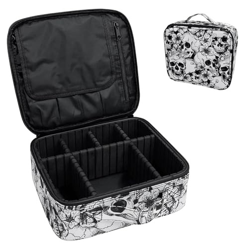 9CH Goth Make-up-Tasche, Organizer, Totenkopf, groß, Reise-Make-up-Tasche mit verstellbaren Trennwänden für Frauen, Totenkopf Floral, Tragbare Gothic-Make-up-Tasche 9CH Goth Make-up-Tasche, Organizer, Totenkopf, groß, Reise-Make-up-Tasche mit verstellbaren Trennwänden für Frauen, Totenkopf Floral, Tragbare Gothic-Make-up-Tasche von 9CH