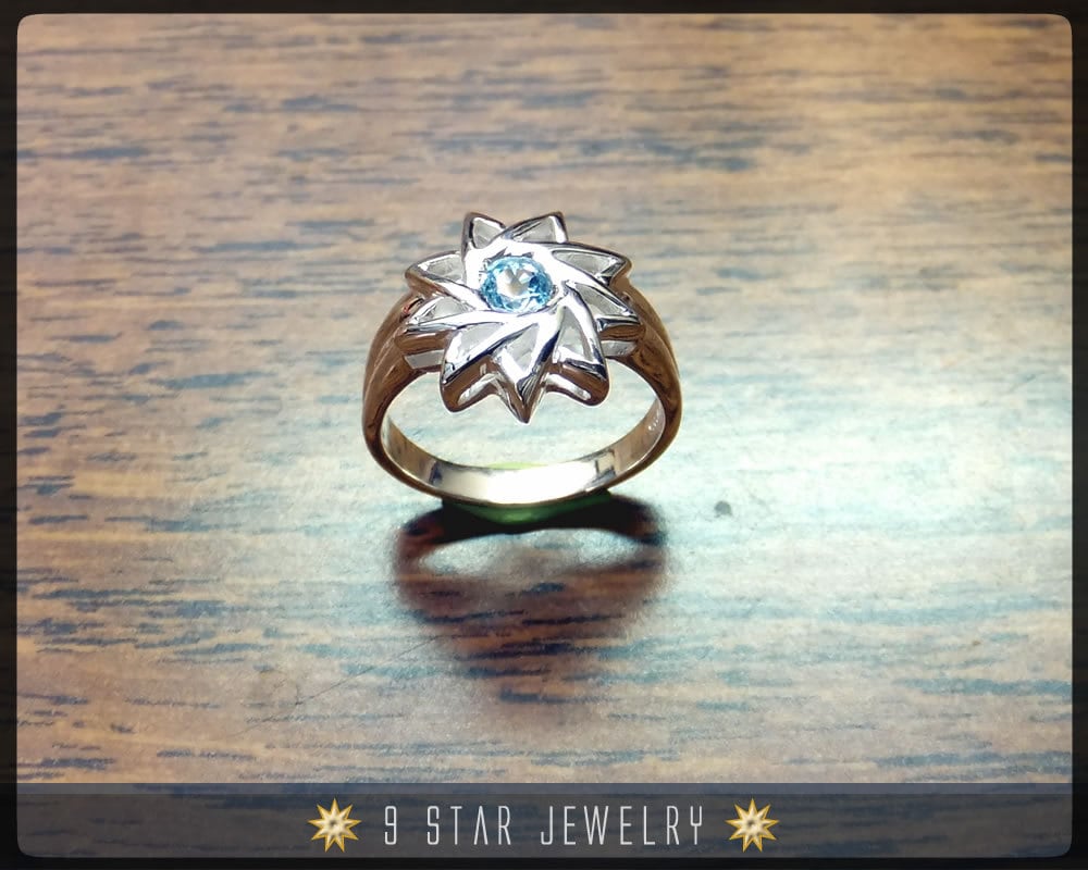 Blautopas - Sterling Silber 9 Star Bahai Ring Mit Echtem Edelstein | Limited Edition Size -Brs6Bt Blautopas - Sterling Silber 9 Star Bahai Ring Mit Echtem Edelstein | Limited Edition Size -Brs6Bt von 9StarJewelry