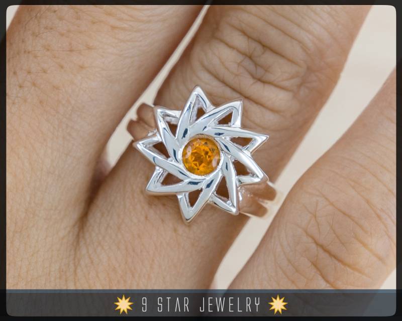 Citrin - Sterling Silber 9 Stern Bahai Ring Mit Echtem Edelstein | Limited Edition Brs6C Citrin - Sterling Silber 9 Stern Bahai Ring Mit Echtem Edelstein | Limited Edition Brs6C von 9StarJewelry