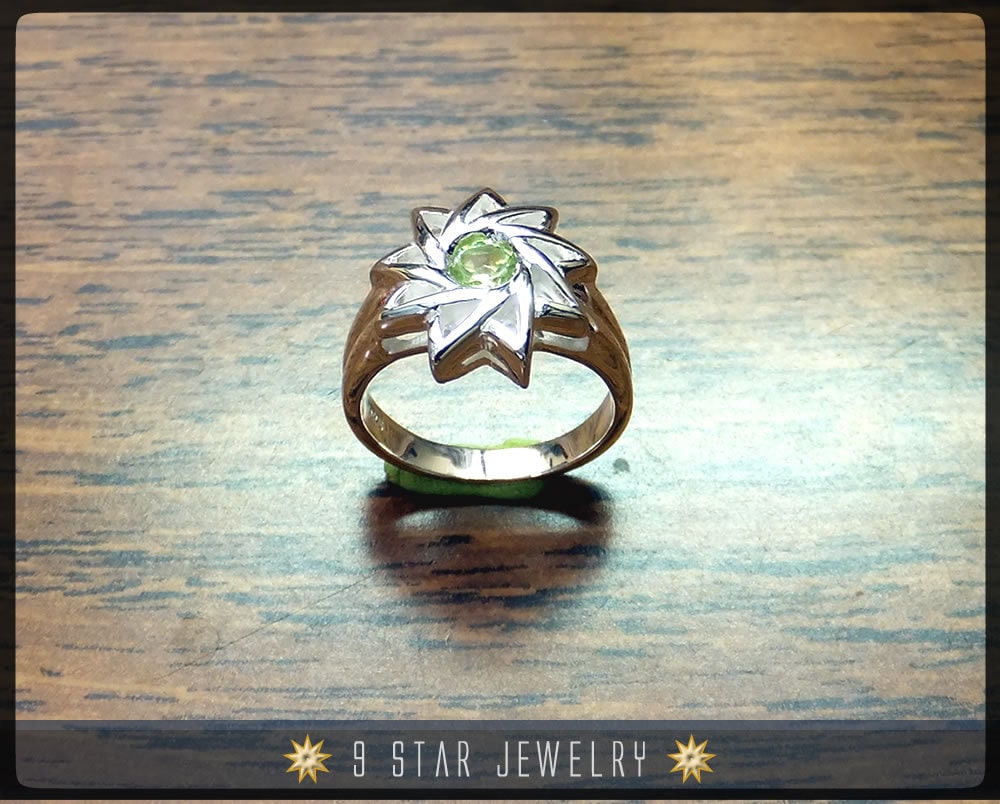 Peridot - Sterling Silber 9 Star Bahai Ring Mit Echtem Edelstein | Limited Edition Brs6P Peridot - Sterling Silber 9 Star Bahai Ring Mit Echtem Edelstein | Limited Edition Brs6P von 9StarJewelry