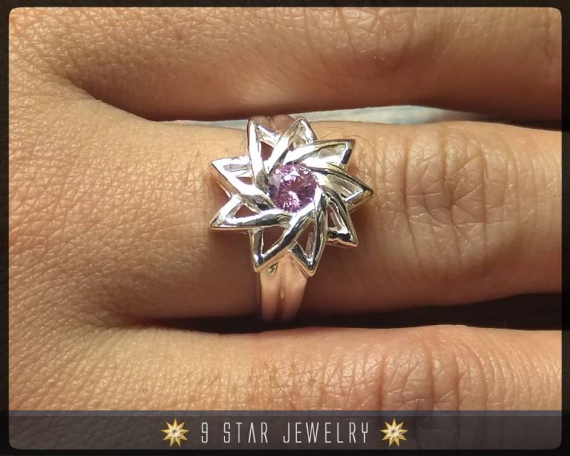 Rosa Saphir - Sterling Silber 9 Stern Bahai Ring Mit Echtem Edelstein | Limited Edition Brs6Ps Rosa Saphir - Sterling Silber 9 Stern Bahai Ring Mit Echtem Edelstein | Limited Edition Brs6Ps von 9StarJewelry