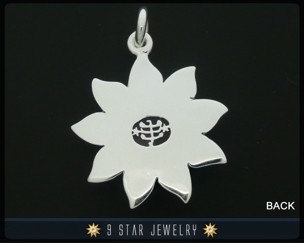 Sonnenblume - Sterling Silber 9 Sterne Bahai Anhänger Mit Ringstein-Symbol Blauem Topas Bps12Bt Sonnenblume - Sterling Silber 9 Sterne Bahai Anhänger Mit Ringstein-Symbol Blauem Topas Bps12Bt von 9StarJewelry