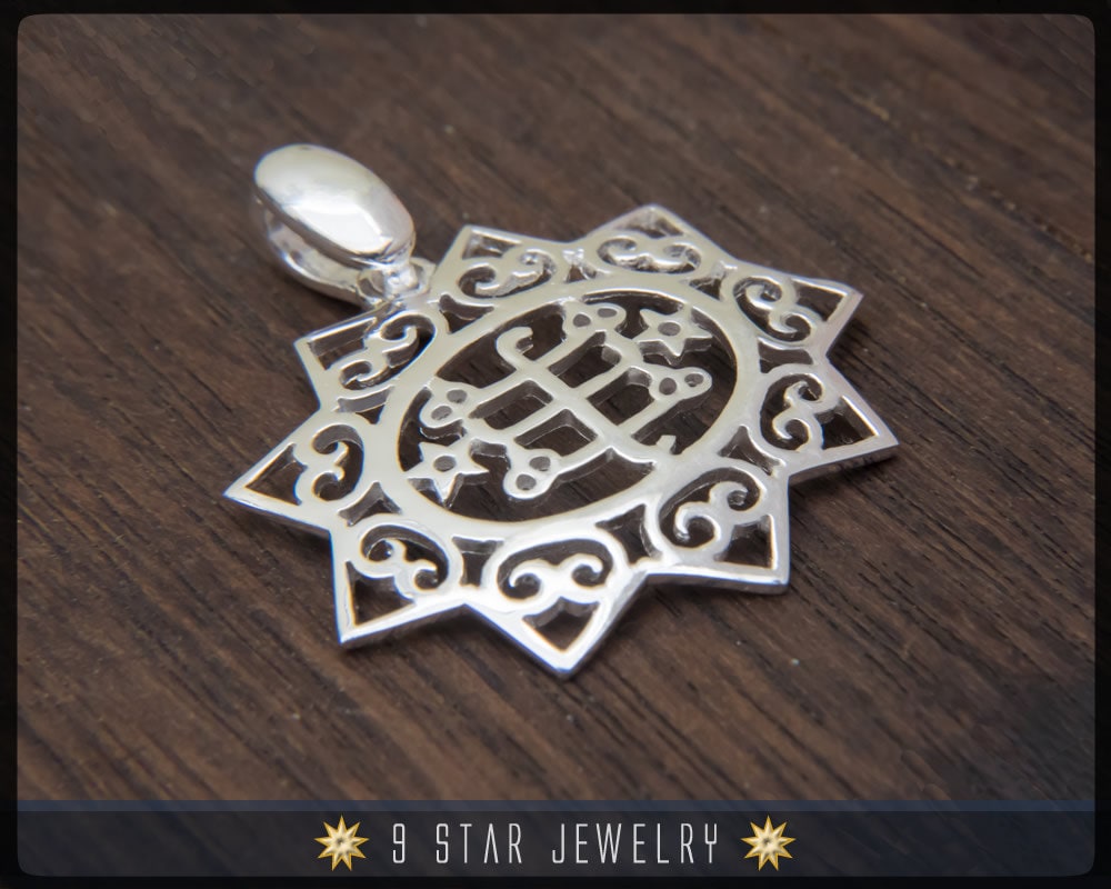 Sterling Silber 9 Star Bahai Anhänger Mit Ringsteinsymbol - Bps13 Sterling Silber 9 Star Bahai Anhänger Mit Ringsteinsymbol - Bps13 von 9StarJewelry