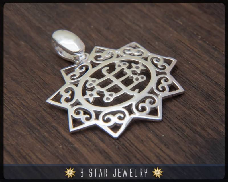 Sterling Silber 9 Star Bahai Anhänger Mit Ringsteinsymbol - Bps13 Sterling Silber 9 Star Bahai Anhänger Mit Ringsteinsymbol - Bps13 von 9StarJewelry